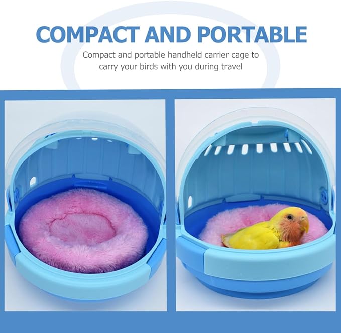 BESTonZON Portable Parrot Carrier Cage with Blue Plush Nest Pad, Handheld Small Birds Travel Cage for Small Parrots and Parakeets, Outdoor Warm Space Capsule Bird Carrier