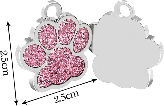 EDSG Cat Dog Tags Personalized for Pets, Dog Name Tags Cat Name ID Tag, Engraved Dog Tags Dog ID Tags Small Glitter Bling ID Tag Paw Print for Cat Pet Dog Puppy(Red,Design 1)