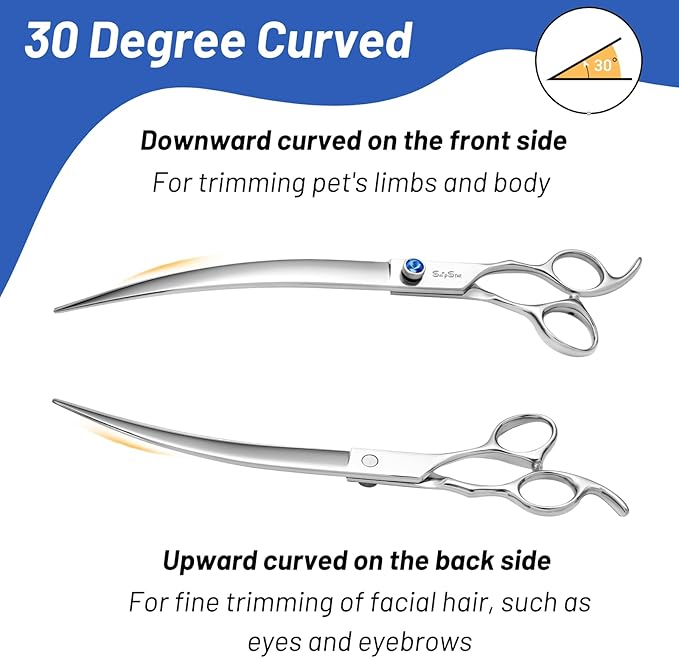 9inch Curved Dog Grooming Scissors Professional, VG10 Stainless Steel Sharp Dog Scissors for Grooming, 30° Bend Ergonomic Pet Trimming Shears for Dogs Cats Groomer, Heavy Duty with CNC Screw Blunt Tip