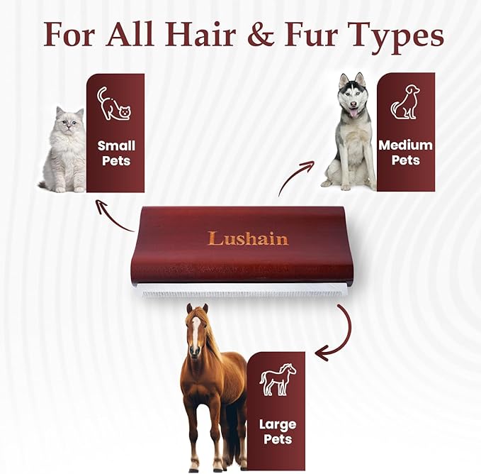 Deshedding Brush for Dogs, Cats & Horse| Pet Grooming Brush | Removes Loose Fur, Dirt & Hair | Detangle | Undercoat | Brown color | Reduces Shedding by 95%