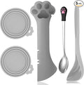 5 Pcs Pet Food Can Supplies Set Dog Cat Food Lid Cat Can Opener Cat Spoons for Wet Food (Gray)