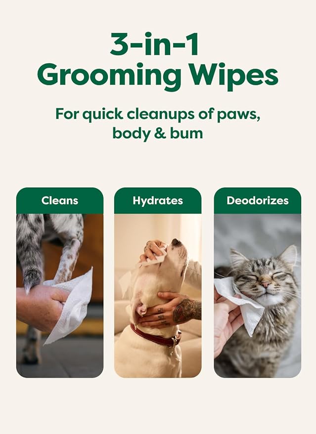 Earth Rated Pet Wipes for Dogs and Cats, Hypoallergenic, 3-in-1 Cleaning, Deodorizing and Hydrating, for Grooming Paws, Body and Butt, New White Tea and Basil Scent, 100 Count (Pack of 2)
