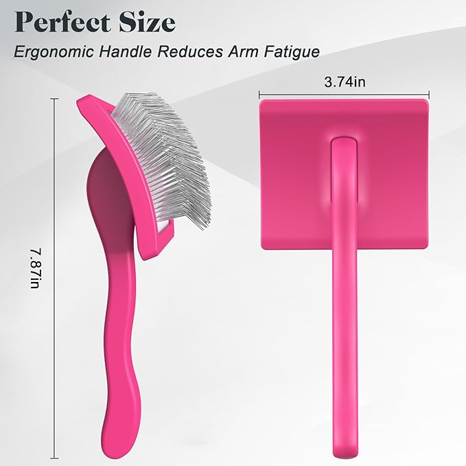 2PCS Slicker Brush for Dogs & Pet Comb,Professional Dog Grooming Brush (Goldendoodles,Poodles,Labradoodles) with Extra Long Pins to Effectively Remove Tangles, Knots and Mats (Pink, Large)