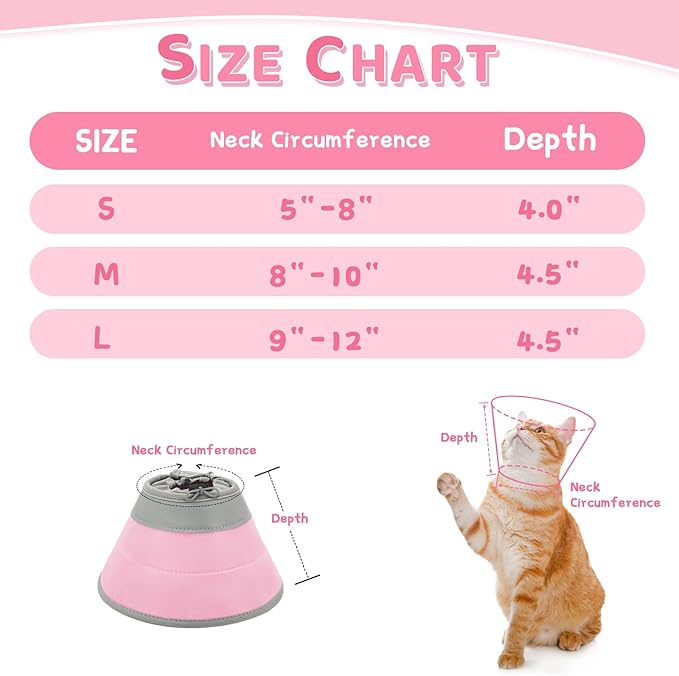 Cat Cone Collar Soft to Stop Licking, Adjustable, Foldable Lightweight Kitten Cone After Surgery Recovery for Cats & Kittens, EVA Material, Solid Pink, M