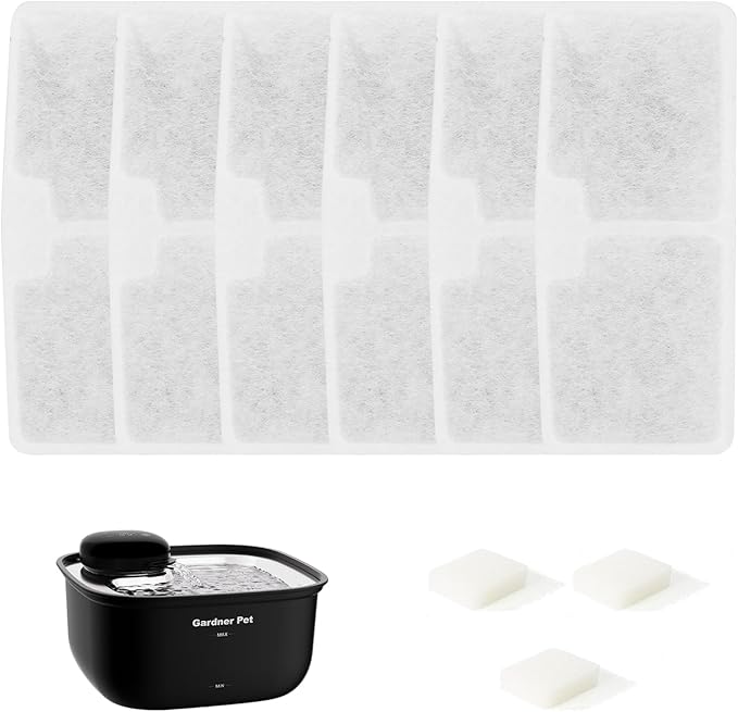 Gardner Pet 3.78L Wireless Cat Water Fountain Filter Replacement - 6 Tray Filters & 3 Water Pump Filters