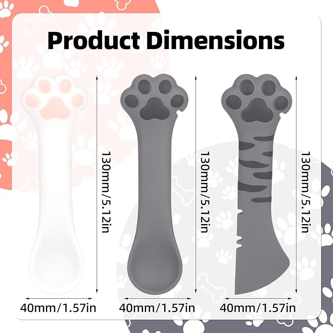 TOYMIS 3pcs Pet Food Can Spoon, Silicone Can Opener Multifunctional Pet Spatula Scoop Mixing Spoons Cute Paw Spoon for Wet Food for Cat Dog Feeding Supplies