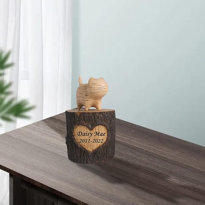 Generic Pet Memorial Box Urns for Cat Ashes, Resin Pet Memorial Keepsake Cremation Urns with Small Cat Statue, Engraved with Name and Dates-Sympathy Pet Loss Gifts