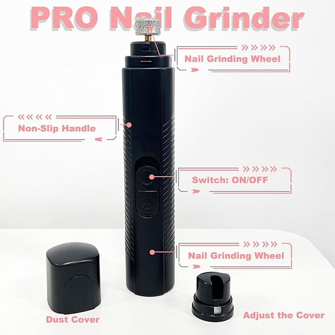 Dog Nail Grinder Quiet, Easy to Use Pet Nail Grinder with Led Lights, 7500 RPM Dog Nail Clippers for Large Dogs Medium Small Dogs & Cats, Continuous 3-Hour Battery Life