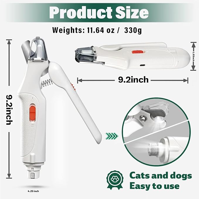 2-in-1 Cat Nail Clippers & Dog Nail Clippers Trimmers for Large Medium Small Dogs Cats Claw Trimmer Quick Sensor and Safety Guard USB Rechargeable with 2 LED Lights Dogs Nail Trimmer