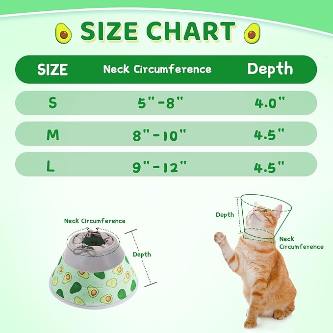 Cat Cone Collar Soft to Stop Licking, Adjustable, Foldable Lightweight Kitten Cones After Surgery Recovery for Cats & Kittens, Cat Cone Alternative (Avocado Green, S)