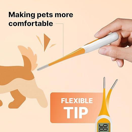 Digital Dog & Cat Thermometer for Fever Detection, 8s Fast Reading Pet Rectal Thermometer with Large LCD Screen, Comfortable Flexible Soft Tip Fever Alert °C/°F Switchable
