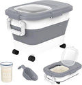 HOYTAMDA 20-30Lbs Rice Container,Collapsible Airtight Food Storage Containers with Wheels,Handle,Rice Storage Container with Small Bin and Scoop,Rice Dispenser for Flour Sugar Cereal Grain Dog Cat