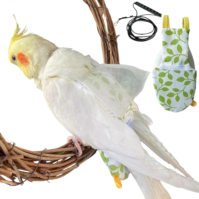 Bird Diaper Harness Flight Suit Clothes, Parrot Flight Suit with Leash for Parrot, Bird Flying Clothes with Rope for Outdoor Activities Training (White with Leash,XS)