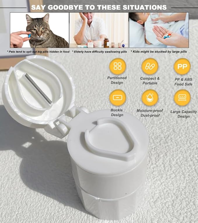 Cat Pill Shooter Kit 5 Pcs – Pet Piller Gun Dog, Pill Cutter Crusher, Soft Tip Syringe & Liquid Medicine Dispenser with 100ml Measuring Cup for Cats Dogs (2025 Upgrade)