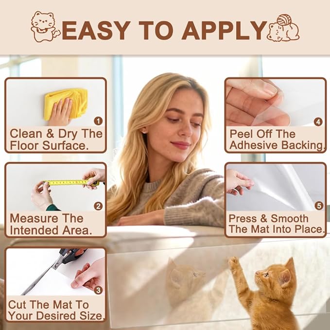 Anti Cat Scratch Furniture Protector, Couch Protector from Cat Claws, Transparent Sofa Guard Shield Single Sided Sticky Tape, 196.85"x11.81" 2 Pack