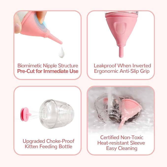 RockTech Ergonomic Kitten Bottle Feeding kit, Puppy Bottles for Nursing Puppy Milk -40ml Anti-Choking Slow Flow Nursing Bottle for Newborn Kittens/Puppies/Small Animals (Pink)