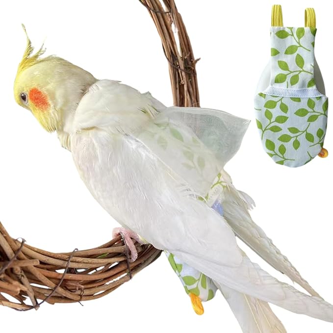 Bird Diaper Harness Flight Suit Clothes, Parrot Flight Suit with Leash for Parrot, Bird Flying Clothes with Rope for Outdoor Activities Training (White Without Leash,S)
