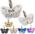 Personalized Dog Tags and Cat Tags, Stainless Steel Pet ID Tags, Collar Charm Engraved on Both Sides, up to 4 Lines of Custom Text, Various Patterns and Colors Options (Butterfly)