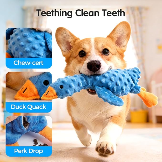 Dog Toys for Aggressive Chewers, 2026 Upgraded Cute Yellow Duck Dog Toys for All Dogs, Indestructible Squeaky Plush Toys with Built-in Squeaker for Boredom Relief (White)