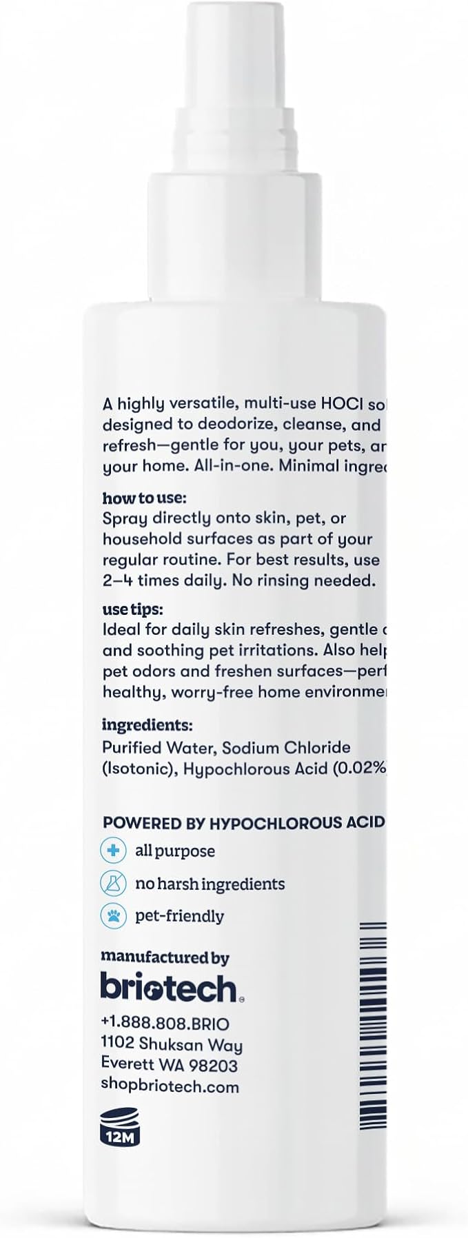 BRIOTECH Pure Hypochlorous Acid Spray and Cleanser, Original Premium HOCl Topical Solution, Multi-Purpose Cleaner, Family Approved & Pet Friendly, 8.5 fl oz (2 Pack)