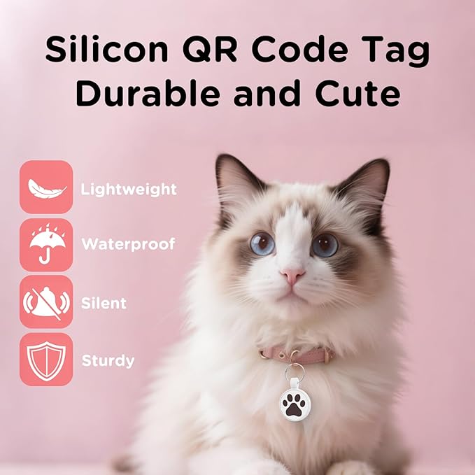 WhoseID QR Code Cat Tag, Modifiable Pet Online Profile, Multiple Emergency Contact, Scannable QR Code, Instant Location Email Alert, Collar Accessories (Small Breeds - 1", White)