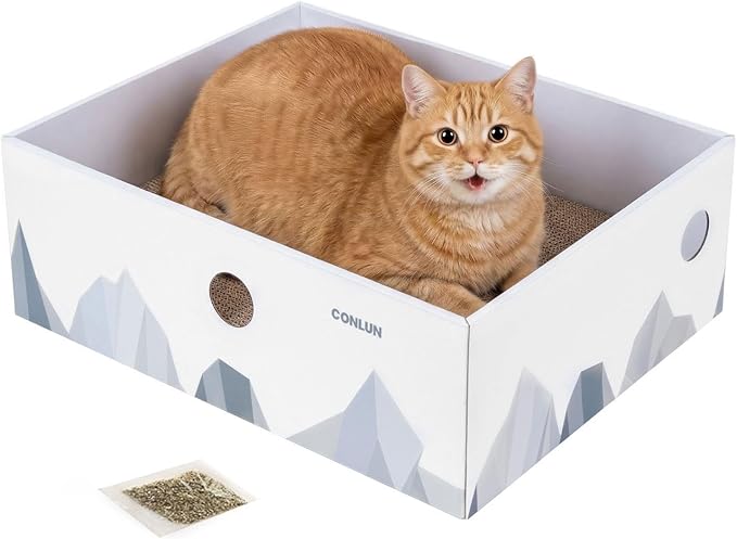 Conlun Cat Scratcher Box with 3-Layer Corrugated Pad, Heavy-Duty Double-Sided Cardboard Scratching Board & Bed, Checkered Design, for Cats,Jumbo