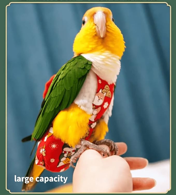Bird Flight Suit Diapers for Monk Parakeets, Cockatiels - Parrot Clothes, Training Nappy Suit Liners (Small, Red-B)