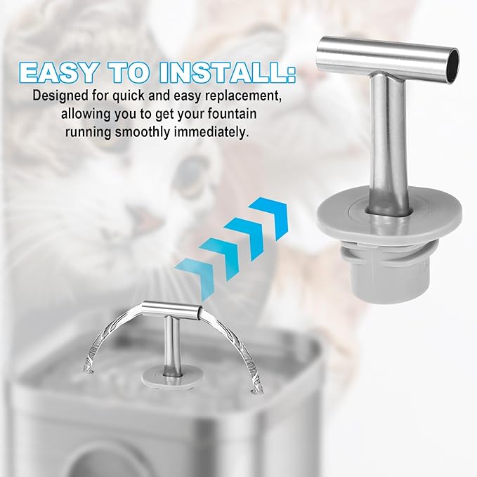 Cat Water Fountain Spout and Holder, Stainless Steel T-Shaped Kitty Drinking Fountain Accessories for Pet Cats and Dogs Compatible with 3.2L/108oz Pet Water Dispenser