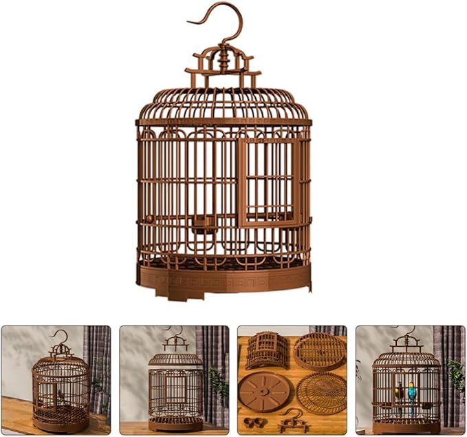 Milisten Large Portable Bird Cage Villa for Parrots and Budgies Retro Plastic Travel Carrier Detachable Base Suitable for Home and Outdoor Use