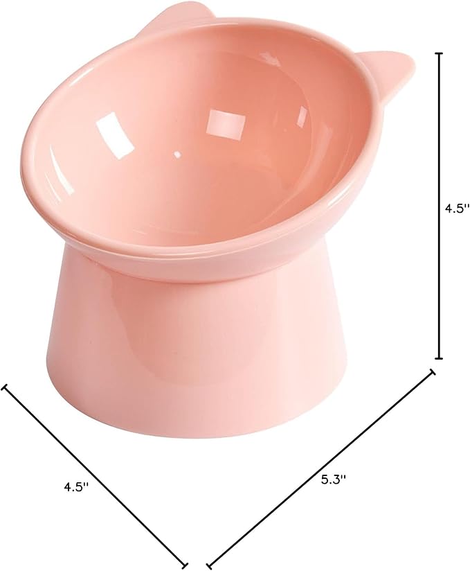 Tilted Elevated Cat Food Bowl - Cats Bowls Whisker Friendly Anti Vomiting Slanted Feeding Bowls Cute Shallow(Tall Cat Bowl-Pink)
