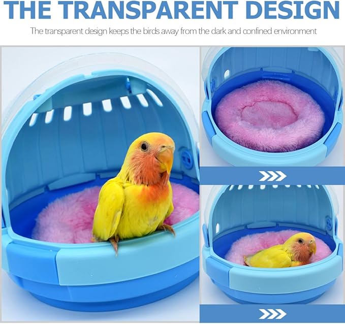 Beaupretty Portable Parrot Carrier Cage with Blue Fleece Pad Lightweight Handheld Bird Travel Cage for Budgerigar and Small Parrots Warm Cozy for Outdoor Use