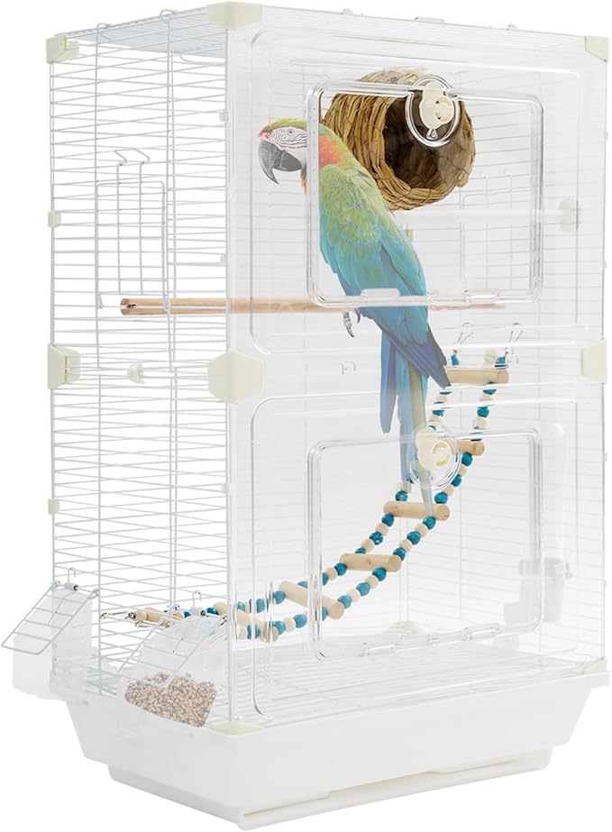 Small Bird Cage Parrot Cage Portable Bird Carrier with Nest & Feeders, Travel Carrier Cage for Parakeets Lovebirds Parrotlets Finches Canaries Small Medium Birds