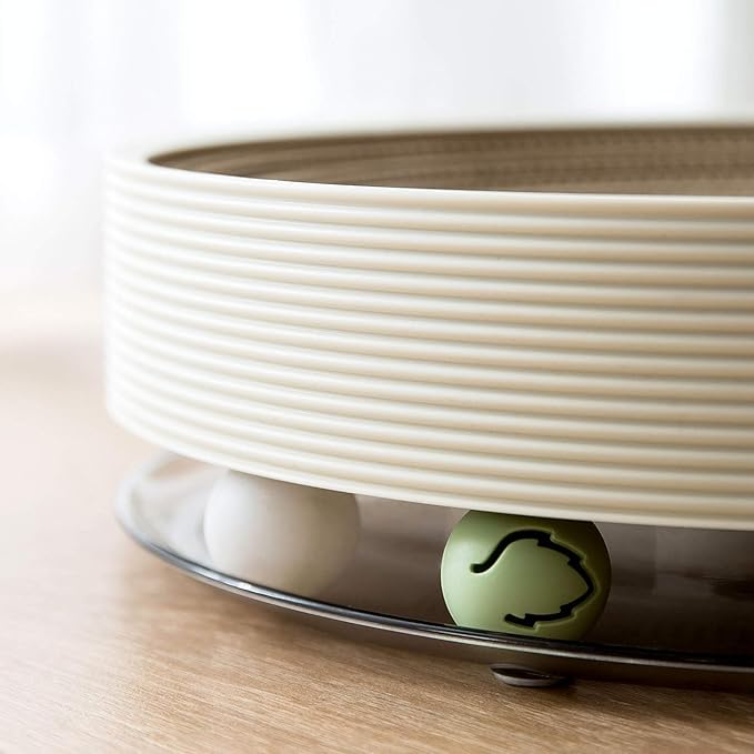 Cardboard Cat Scratcher Bed Mat for Kitty Curls Morden Cat Scratch Pad with Ball Toy Ringing Bell for Multi-Cat Households Horizontal Round Nail File Cat Scratcher Sleep Fun All-in-One