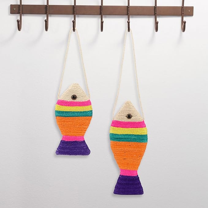 Hypeety Cat Scratching Board Creative Fish Shaped Cat Claw Toy Colorful Sisal Pad Scratch Lounge Durable Scratching Pad Interaction Toy (L)