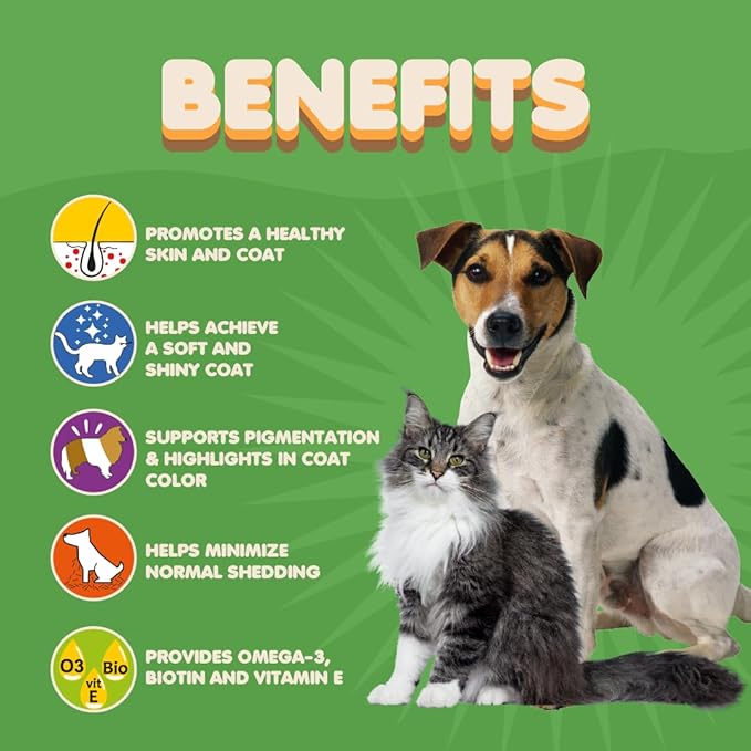 Skin and Coat Supplement with Fish Oil and Omega 3 for Dogs and Cats - Dog Itch Relief Pet Supplement for Shedding, Dry Itchy Skin and Allergies - Dog Allergy Treatment Vitamins (60 Tabs)