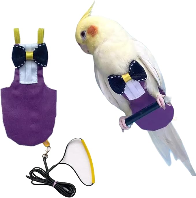 Bird Diaper Harness Flight Suit Clothes with Flying Leash for Parrots Cockatiel Pet Birds, Parrot Clothes, Bird Training Nappy Suit Liners Clothes (M, Purple)