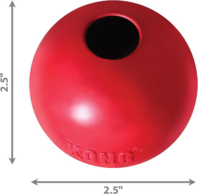 KONG Ball with Hole - Durable Dog Fetch Toy for Training, Interactive Playtime & More - Classic KONG Natural Rubber Ball - Red - For Large/Medium Dogs