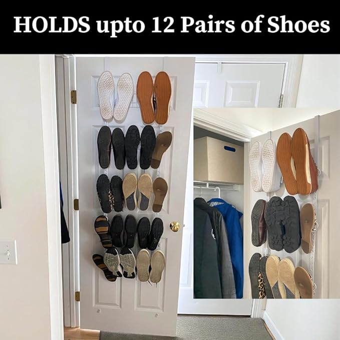 Evelots Over The Door 5-Tier Shoe & Hat Rack for Closet Door - Heavy Duty Metal Closet Organizer - Holds Upto 12 Pairs of Shoes, 40 Cap or Accessories