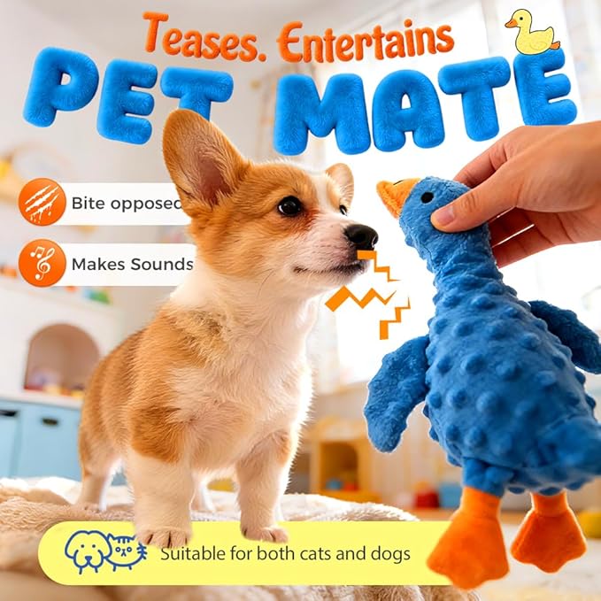 Dog Toys for Aggressive Chewers, 2026 Upgraded Cute Yellow Duck Dog Toys for All Dogs, Indestructible Squeaky Plush Toys with Built-in Squeaker for Boredom Relief (White)