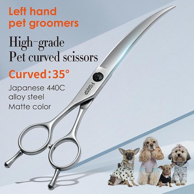 Professional Left Handed Curved Dog Grooming Scissors for Lefty Groomers 35° Arc Grooming Shears for Dogs Pet Cat Japanese 440C Sharp and Durable(7.0 in,Lefty)