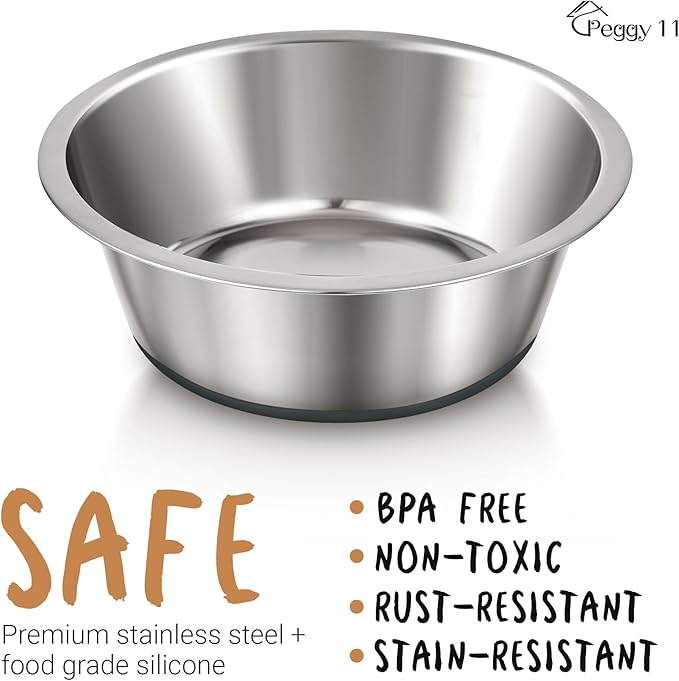PEGGY11 Deep Stainless Steel Anti-Slip Dog Bowls - 2-Pack, 6 Cups