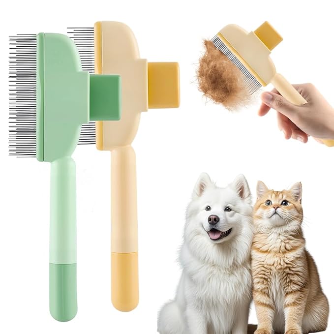 Cat Self Cleaning Pet Hair Removal Comb, 2026 New Cat Grooming Brush, Pet Comb with Long Short Stainless Steel Metal Teeth, Pet Grooming Supplies for Cat, Dog (2, Multicolor)
