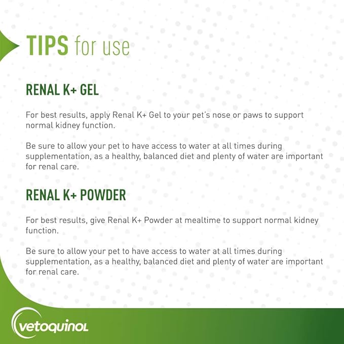 Vetoquinol Renal K+ (Potassium Gluconate) Potassium Supplement Powder for Dogs and Cats, 3.5oz
