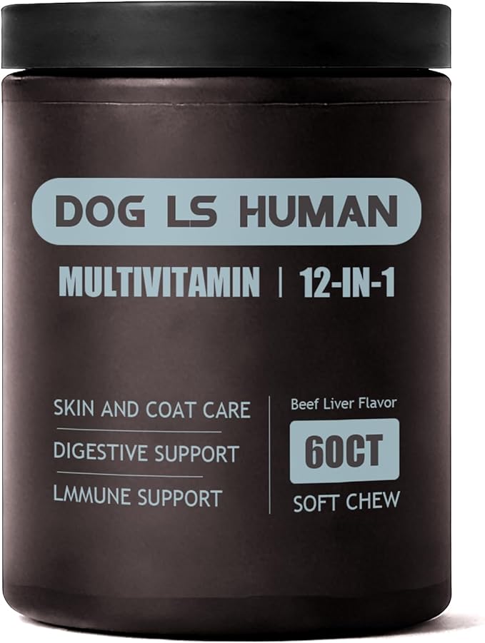 Dog Is Human Multivitamin for Dogs,Pet Vitamins Supplements for Skin and Hair,60 Chews (1PCS)