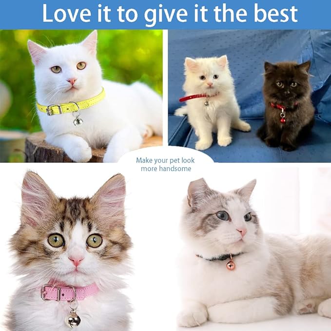 Cat Collar with Bells Cute for Boy Cats, Girl Cats Leather Cat Collars Accessories for Pet Collars Adjustable for Cat(Red)