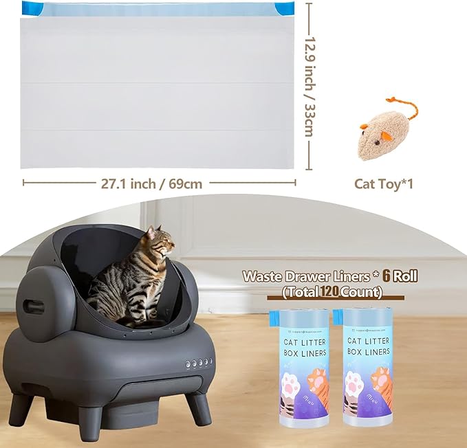 120 Count Automatic Cat Litter Box Liners Bags Compatible with NeakasaM1 Petpivot Autoscooper 11 and Similar Open-Top Self-Cleaning Cat Litter Box, Drawstring Handle Heavy Duty Leak-proof, 27 * 13in