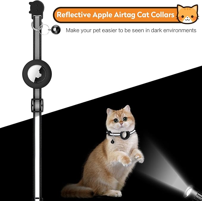 2 Pack Airtag Cat Collar with Bell, Reflective Nylon Kitten Collar with Apple Air Tag Holder and Breakaway Safety Buckle for Puppy Girl Boy Cats, 3/8" in Width and Lightweight, Blue