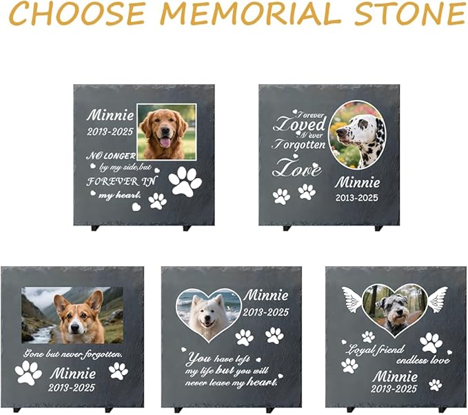 Dog Memorial Gifts for Loss of Dog, Personalized Pet Memorial Stone, Custom Dog Grave Marker with Name & Photo, Sympathy Gifts for Bereaved Pet Owners, Cemetery Decor (Style K)