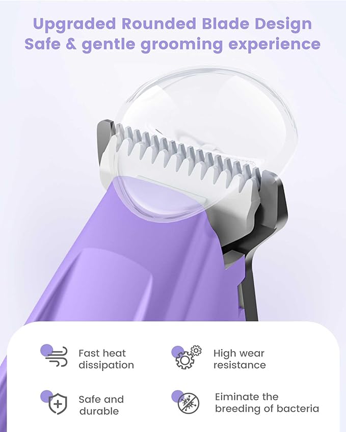 Dog Paw Trimmer with LED Light, 35dB Low Noise Paw Trimmers for Dog's Feet, 2 Speed Safety Electric Dog Clippers for Grooming, Rechargeable Cat Shaver for Paws, Ears, Face, Rump (Purple)