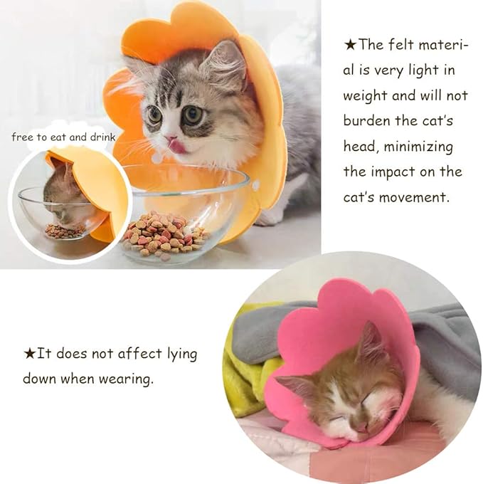 Cat Recovery Collar - Cute Flower Neck Cat Cones After Surgery, Adjustable E Cone Surgery Recovery Elizabethan Collars for Kitten Puppy Rabbits M Size (2pcs)
